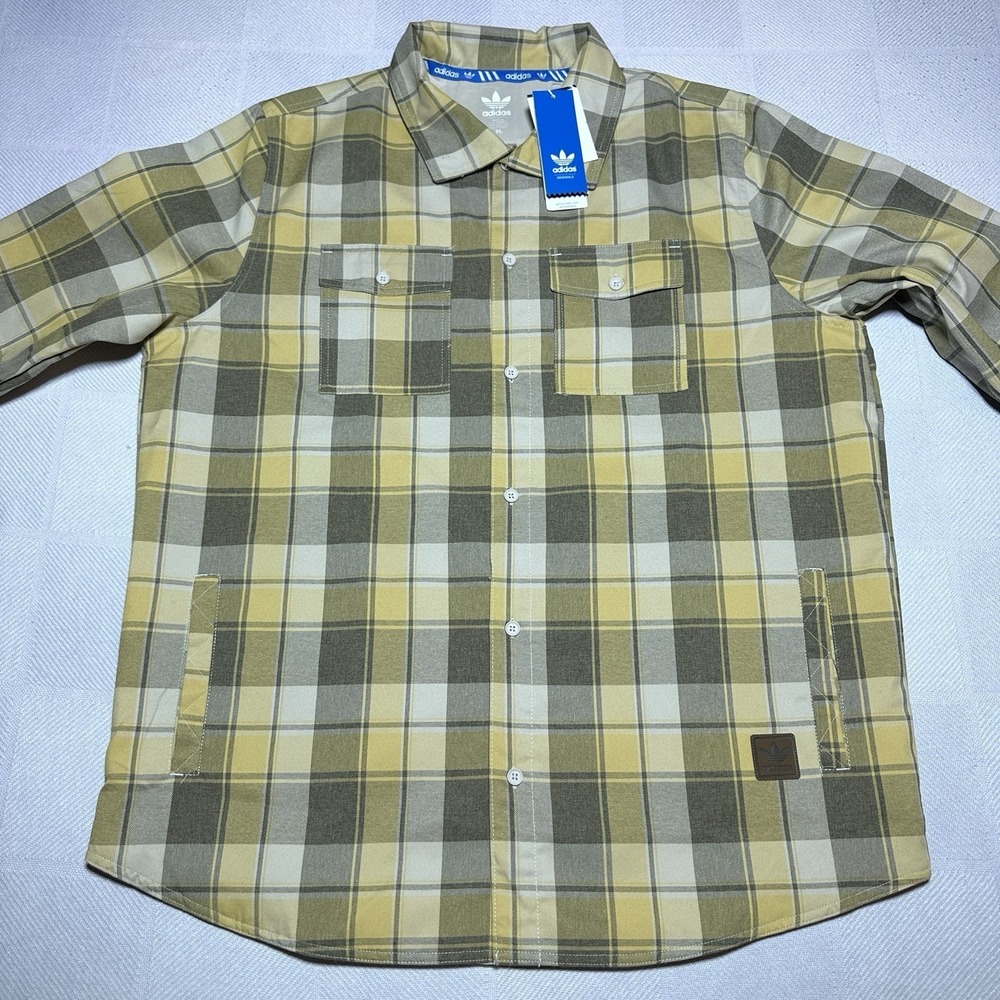 NEW Adidas Flannel Shirt Rain Jacket Mens XL Yellow Plaid Water Repellent NWT - Picture 3 of 14